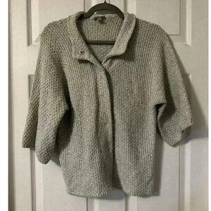 J.Jill Women's Snap Button Cardigan Sweater Sz XS Wool Cotton Knit 3/4 Sleeve